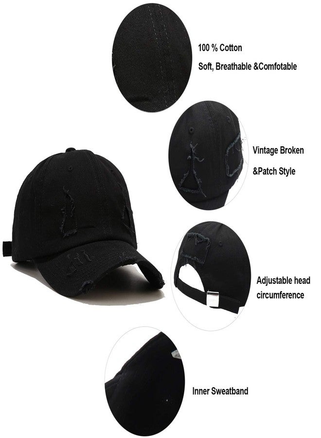Umeepar Ripped Patch Baseball Cap Vintage Distressed Low Profile Unstructured Cotton Dad Hat Adjustable for Women Men (Black) - Image 5